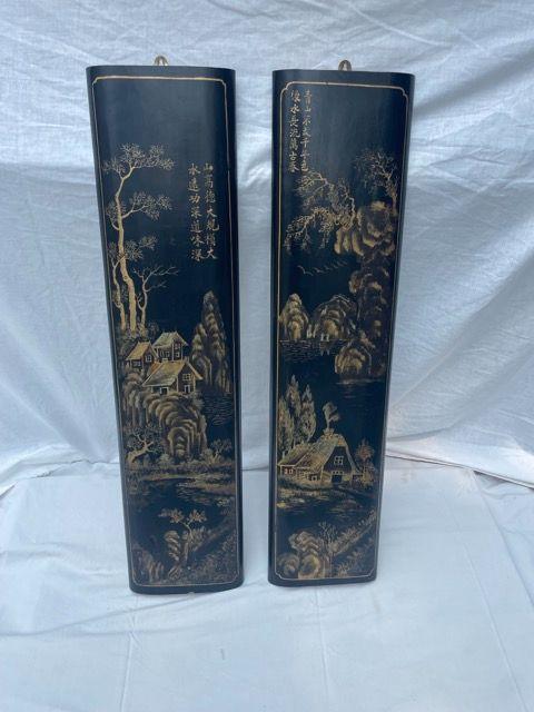 HC-008 — Pair of Painted Chinese Landscape & Calligraphy Panels