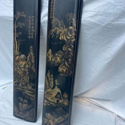 HC-008 — Pair of Painted Chinese Landscape & Calligraphy Panels (view 2)
