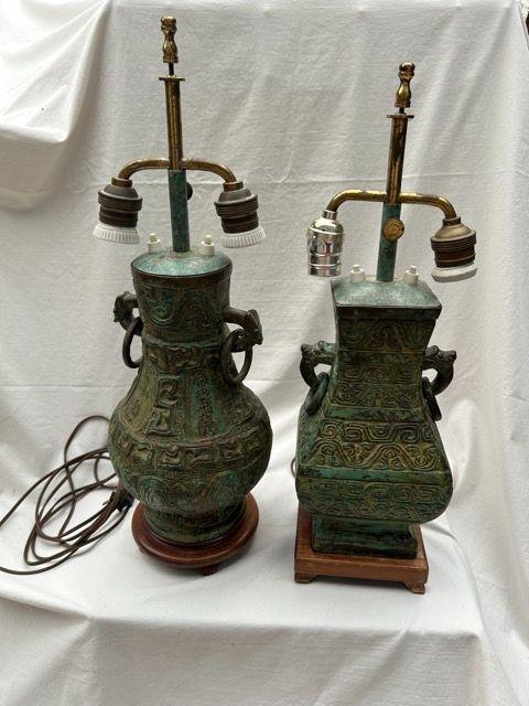 HC-015 — Chinese Bronze-Style Sister Lamps