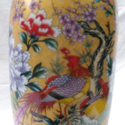 HC-017 — Chinese Famille Rose-Style Yellow-Ground Vase with Birds and Flowers (view 2)