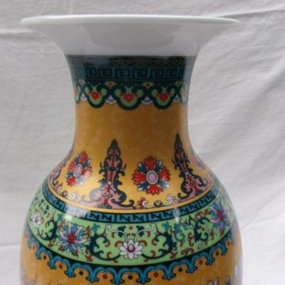 HC-017 — Chinese Famille Rose-Style Yellow-Ground Vase with Birds and Flowers (view 6)