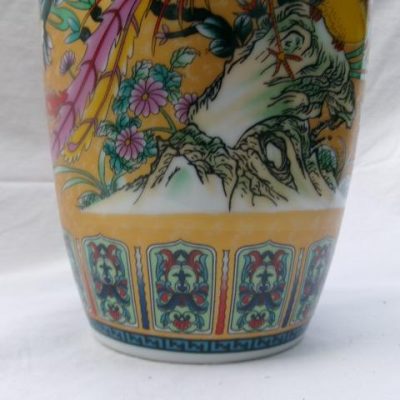 HC-017 — Chinese Famille Rose-Style Yellow-Ground Vase with Birds and Flowers (view 8)