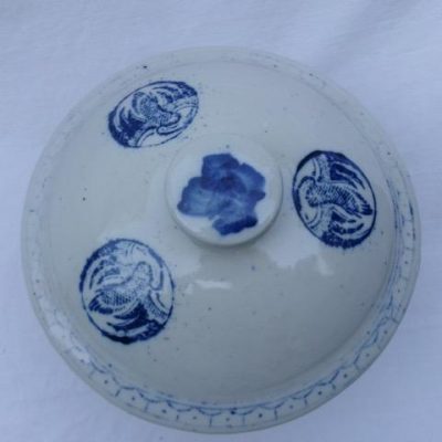 HC-030 — Chinese White Ceramic Covered Bowl with Blue Decoration (view 2)